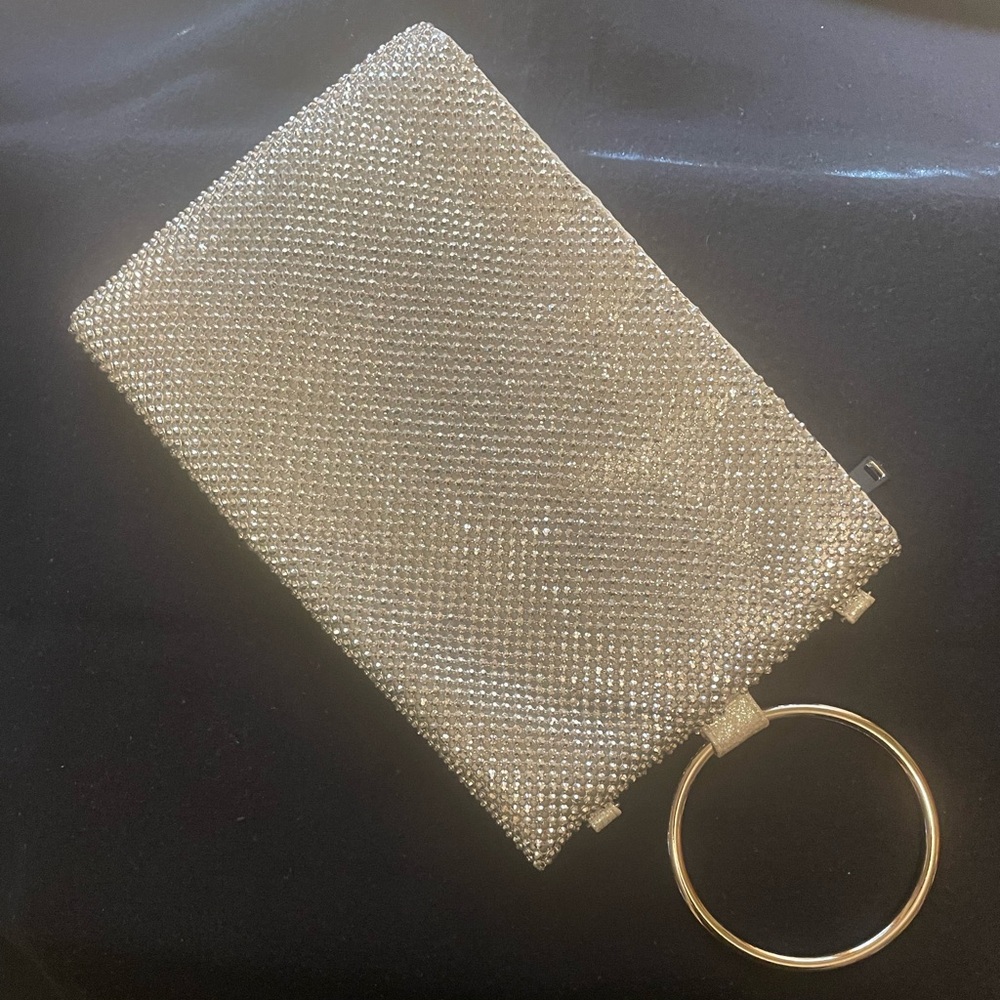 COPY - Silver Sparkle Clutch Bag, INC brand. Rhinestone mesh outer, bangle hand… - Picture 2 of 6
